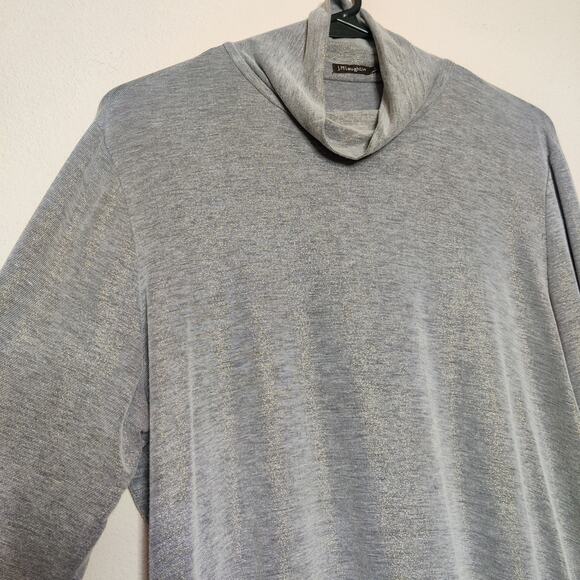 J. McLaughlin Nora Metallic Sparkly Turtleneck Top Large Silver Gold Lightweight - Picture 6 of 12